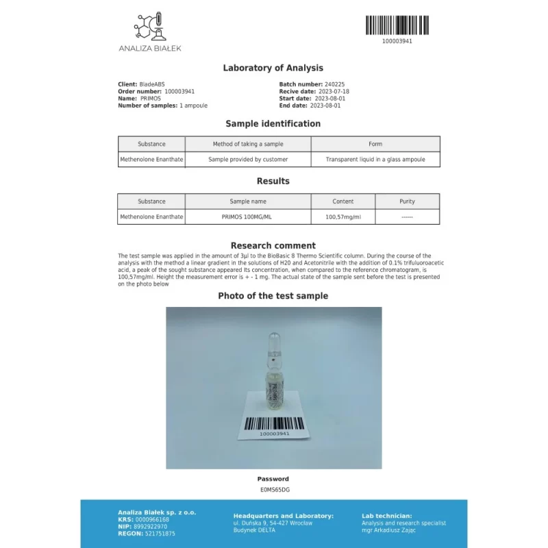 Primos 100 mg/ml (Méthénolone Enanthate) flacon de 10 ml - Image 5