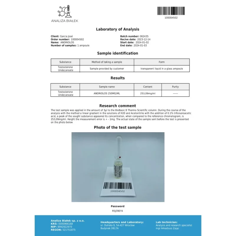 Andriolos 250 mg/ml (Testosterone Undecanoate) 10ml vial - Image 2