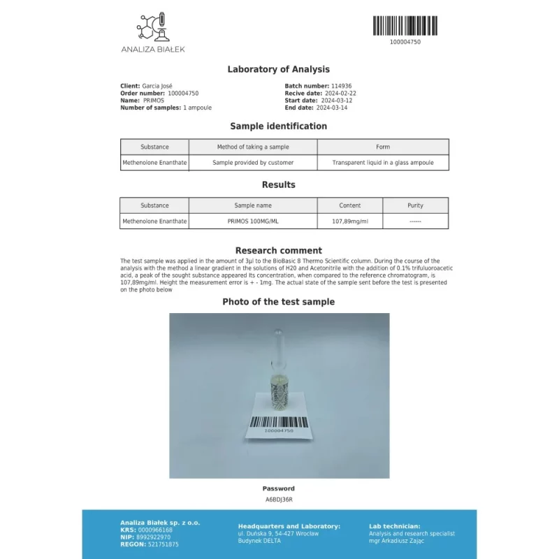 Primos 100 mg/ml (Méthénolone Enanthate) flacon de 10 ml - Image 4