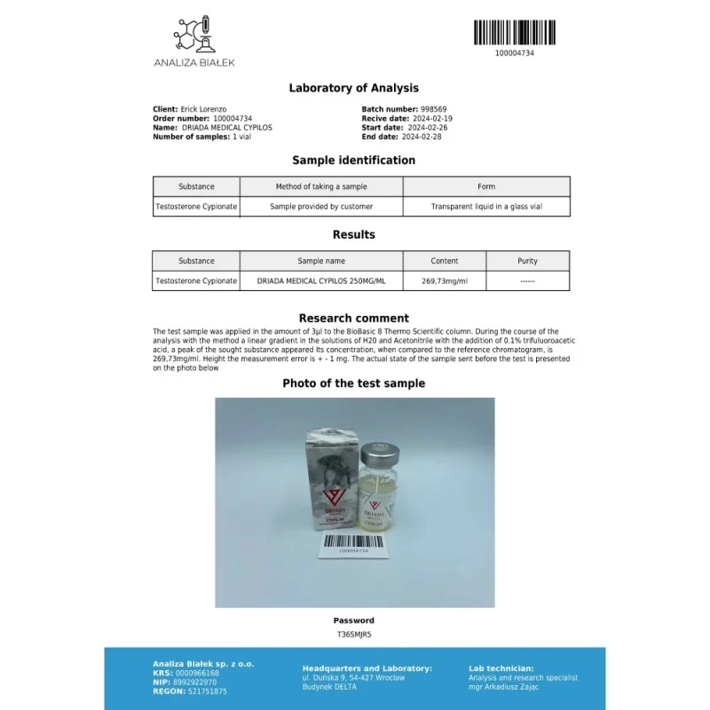 Cypilos 250 mg/ml (Testosterone Cypionate) 10ml vial - Image 2