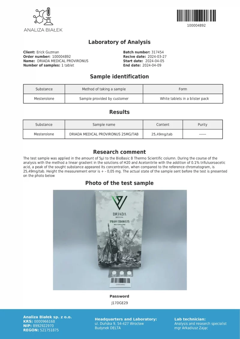 Driada Resultat Laboratoire - #1345